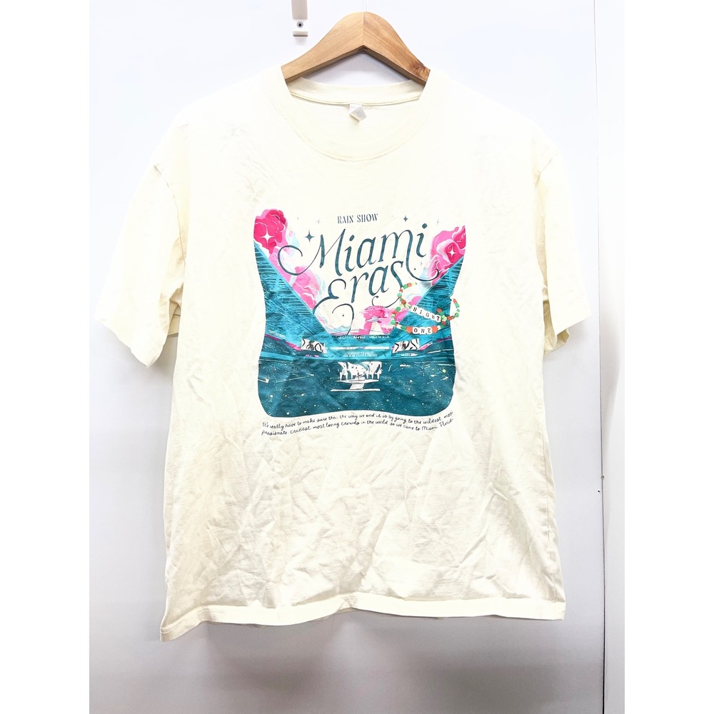 Taylor Swift Eras Tour Miami Night One Rain Show Graphic T-Shirt Cream XL